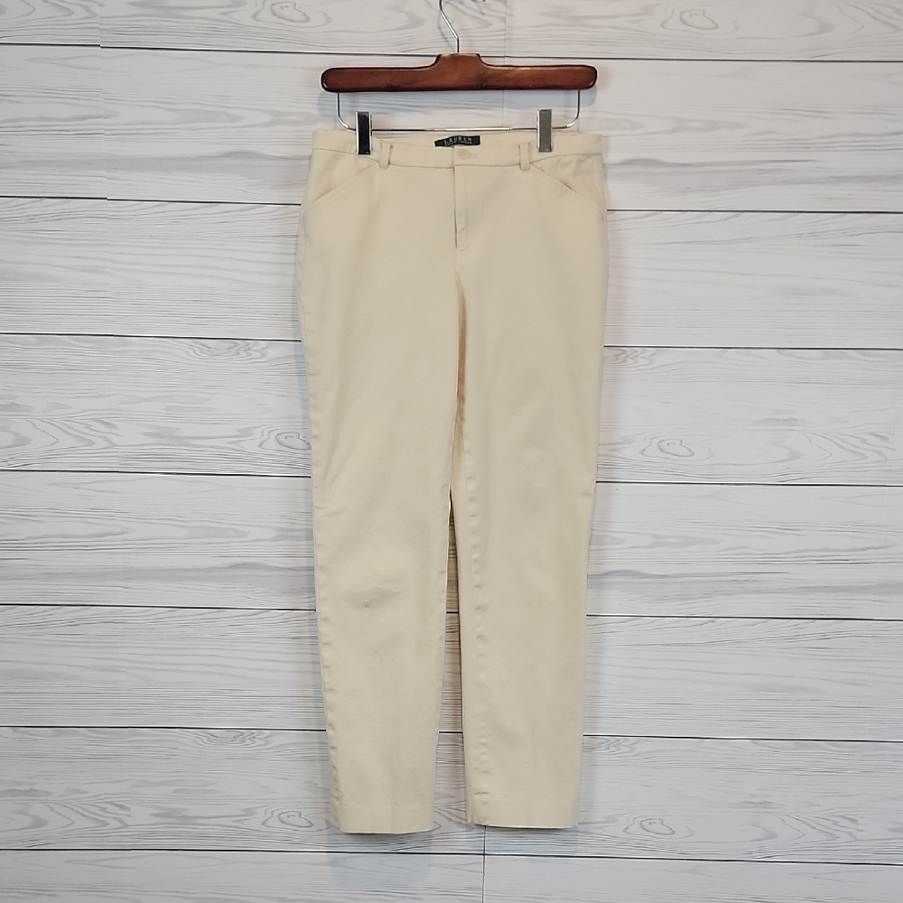 Lauren Ralph Lauren Light Cream Straight-Leg Cotton Pants Womens Size 4